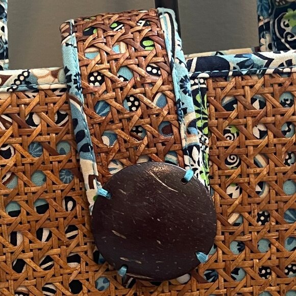 Vera Bradley Tiki Tote Double Handle Shopper Beach Rattan Overlay, UGC - Picture 2 of 10